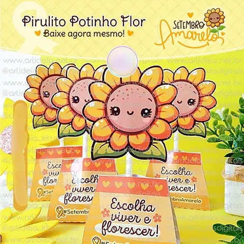 Arquivo Setembro Amarelo Pirulito Potinho de Flor - art ideia