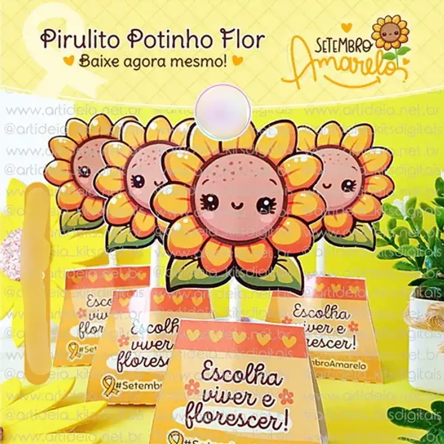 Arquivo Setembro Amarelo Pirulito Potinho de Flor - art ideia 1