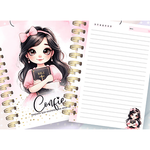 Arquivo Encadernação Caderno Confie 1 Menina com Biblia - Encaderna com amor