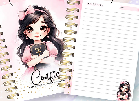Arquivo Encadernação Caderno Confie 1 Menina com Biblia - Encaderna com amor
