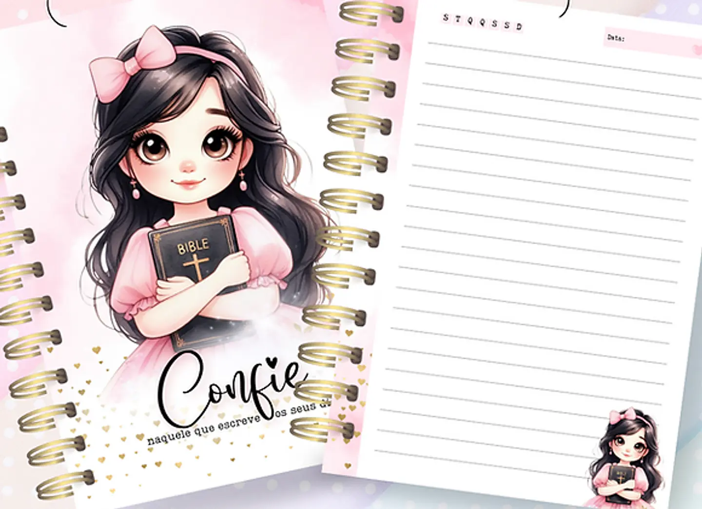 Arquivo Encadernação Caderno Confie 1 Menina com Biblia - Encaderna com amor 1