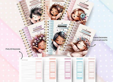 Arquivo Combo Cadernos Meninas Floral Coleção Adorai - encaderna com amor