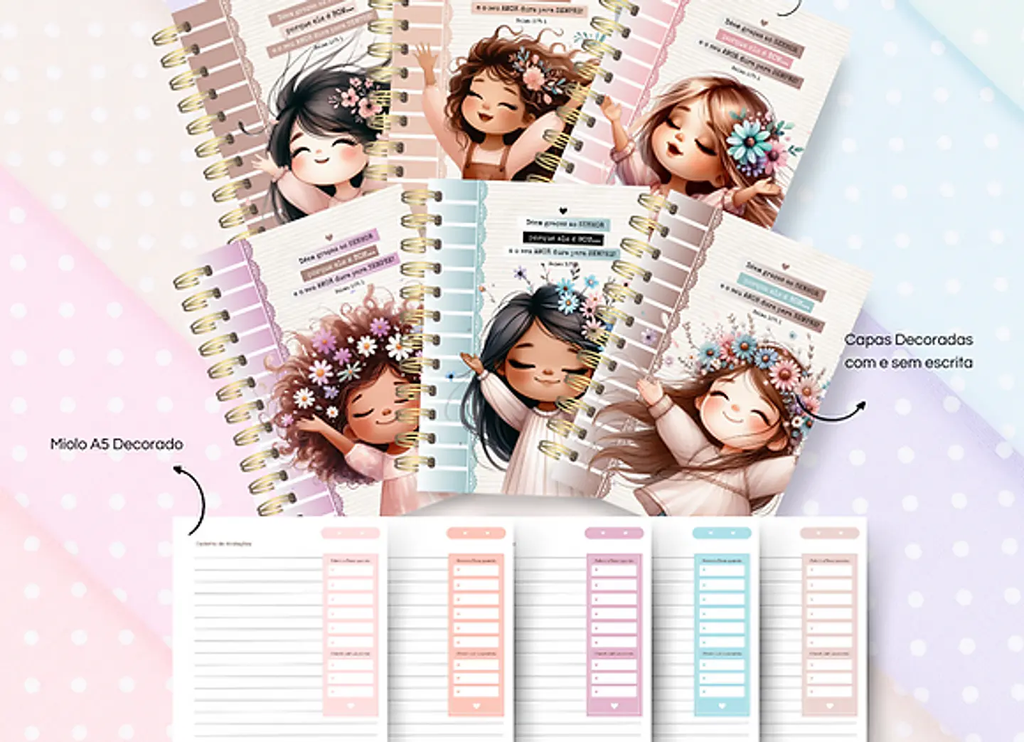 Arquivo Combo Cadernos Meninas Floral Coleção Adorai - encaderna com amor 1