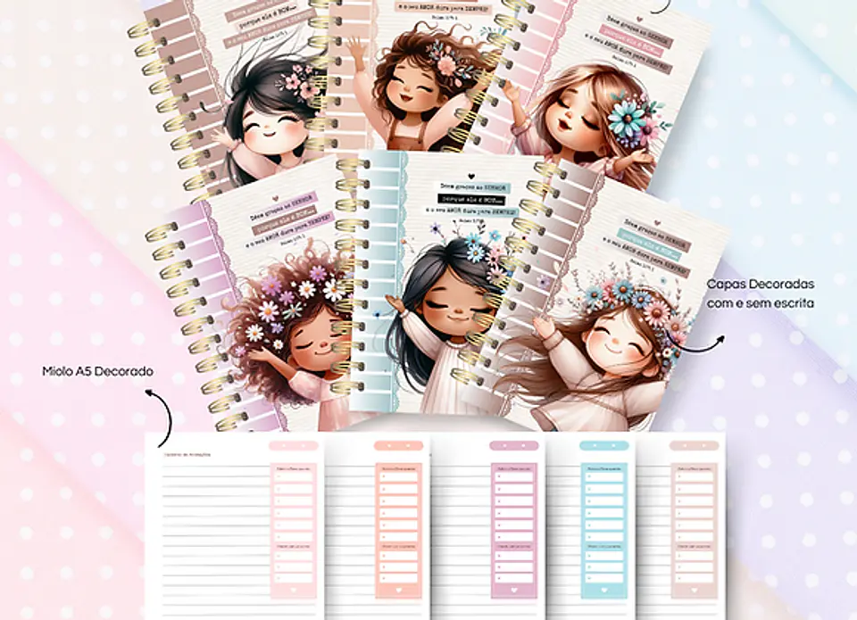 Arquivo Combo Cadernos Meninas Floral Coleção Adorai - encaderna com amor 1