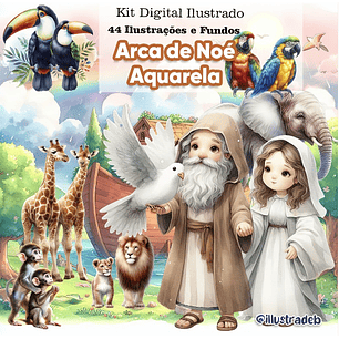 Kit Digital Arca de Noé Aquarela - Illustradeb