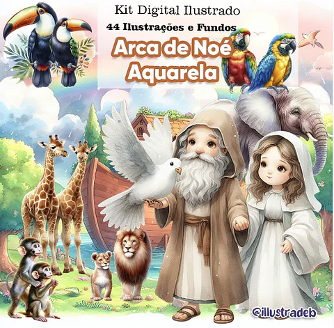 Kit Digital Arca de Noé Aquarela - Illustradeb