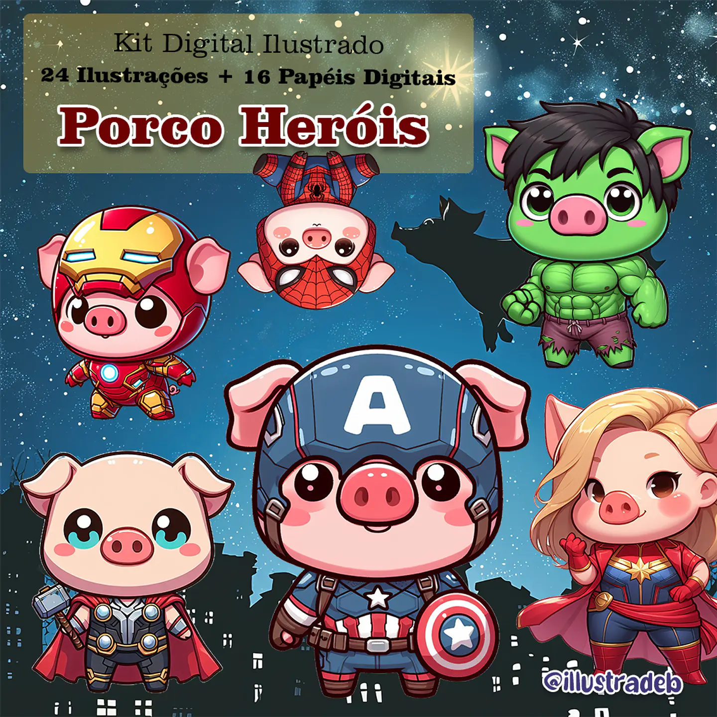 Kit Digital Porco Hérois - Illustradeb 1