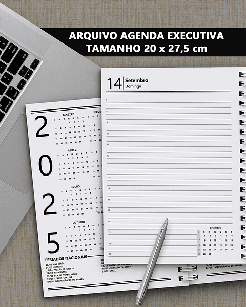 Arquivo Miolo Agenda Executiva 2025 tamanho 20 x 27.5 cm A4 com 1 dia por página - Bicho Papel