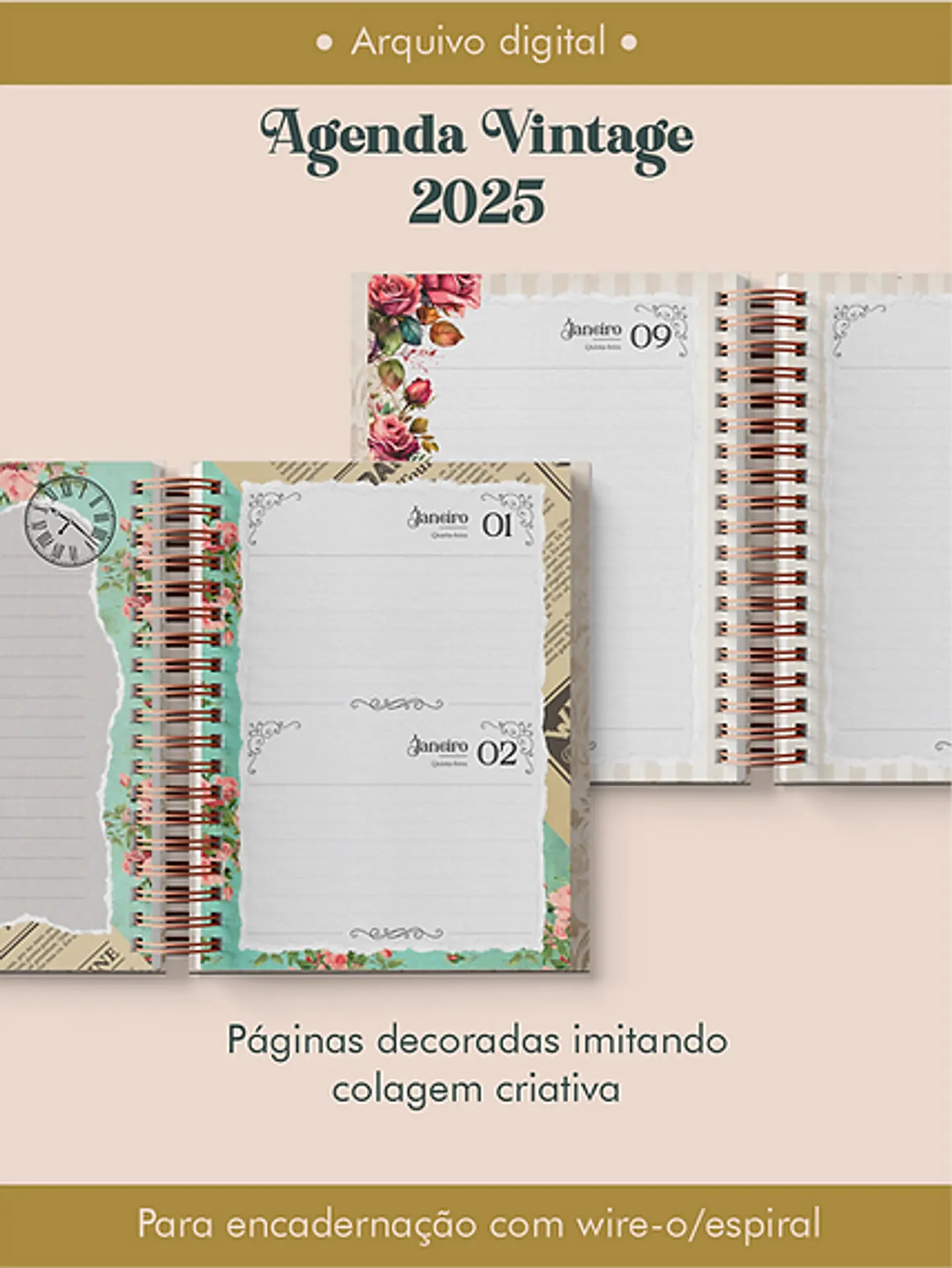 Arquivo Agenda Vintage 2025 e sem data - PERFEITO MIOLO 2