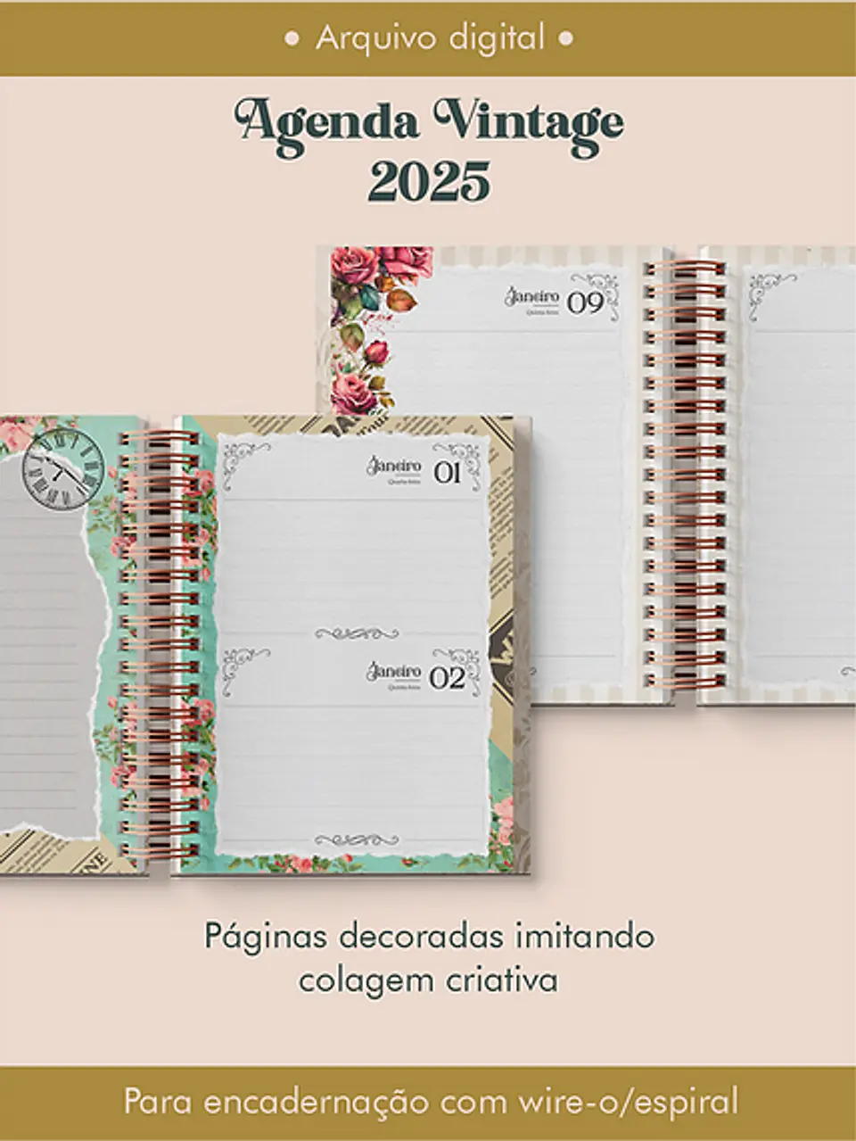 Arquivo Agenda Vintage 2025 e sem data - PERFEITO MIOLO 2