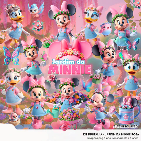 Kit Digital Jardim Minnie e Margarida 3D - Fanddy