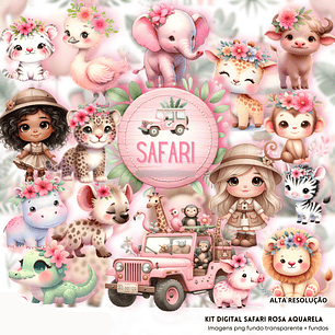 Kit Digital Safari Rosa 3D - Fanddy