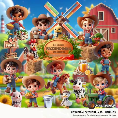Kit Digital Fazendinha Menino 3D - Fanddy