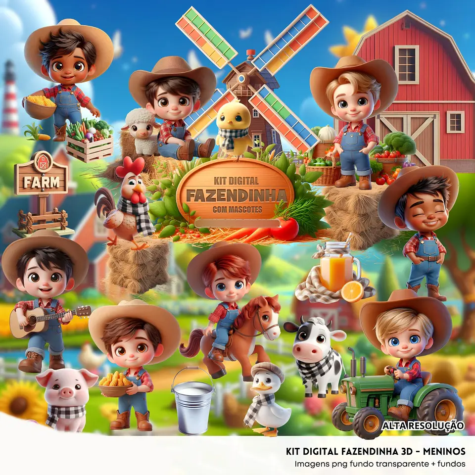 Kit Digital Fazendinha Menino 3D - Fanddy 1