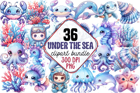 Kit Digital Fundo do Mar Aquarela