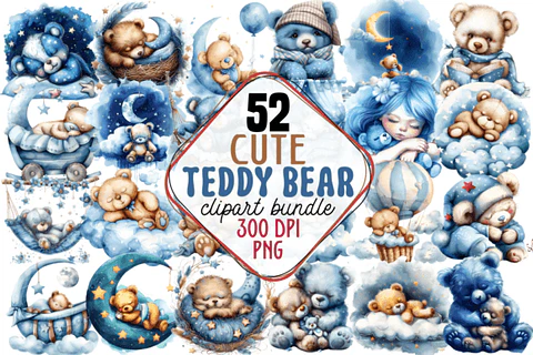 Kit Digital Ursinho Azul Dormindo