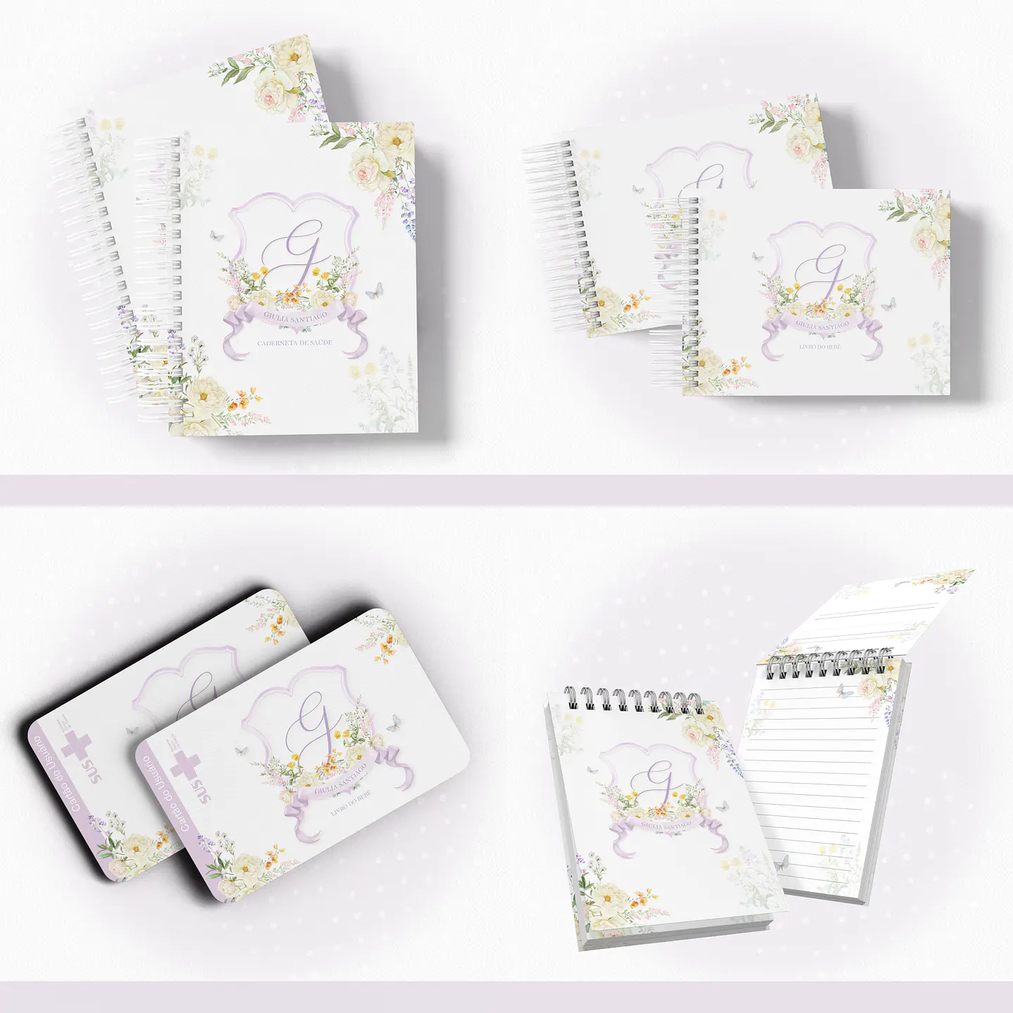 Arquivo Encadernação Baby Floral Borboleta Monograma - papel amado 1