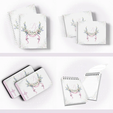 Arquivo Encadernação Baby Floral Passarinho Monograma - papel amado