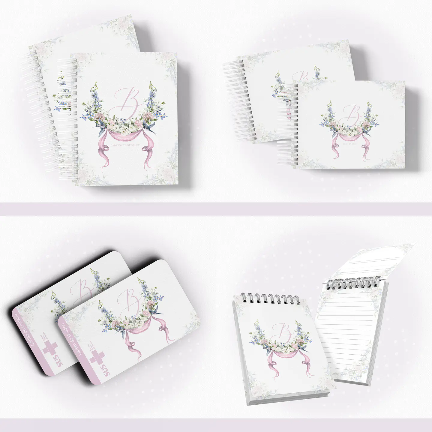 Arquivo Encadernação Baby Floral Passarinho Monograma - papel amado 1