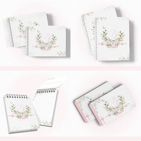 Arquivo Encadernação Baby Floral Rosa Monograma - papel amado