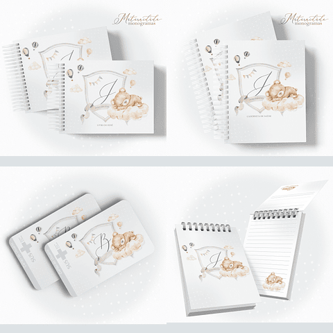 Arquivo Encadernação Baby Ursinho Dormindo Monograma - papel amado