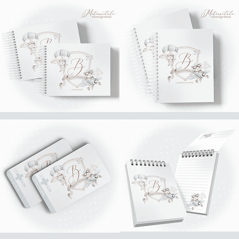 Arquivo Encadernação Baby Ursinho Aviador Monograma - papel amado