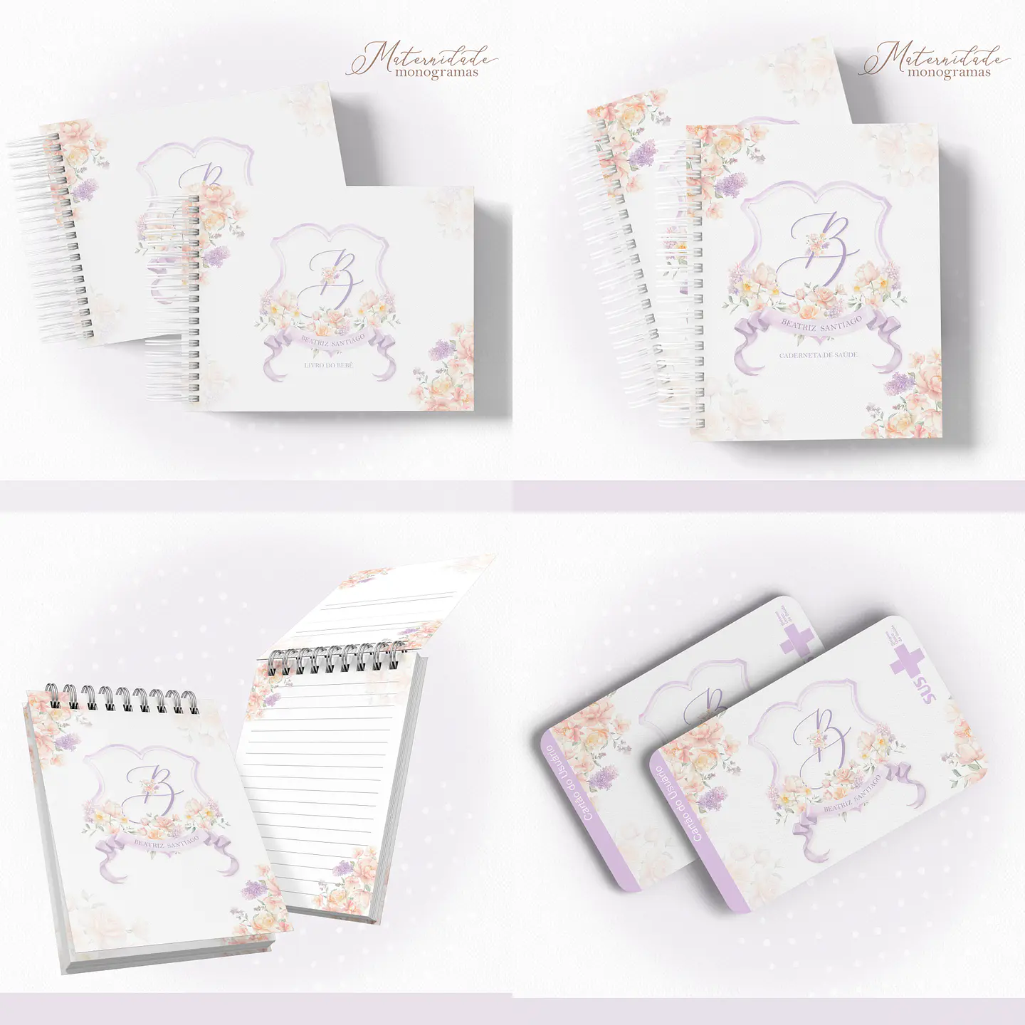 Arquivo Encadernação Baby Floral Lilás Monograma - papel amado 1