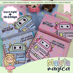 Arquivo Cartonagem Maleta Mágica Colorir Robô - Lidi