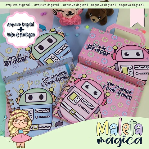 Arquivo Cartonagem Maleta Mágica Colorir Robô - Lidi