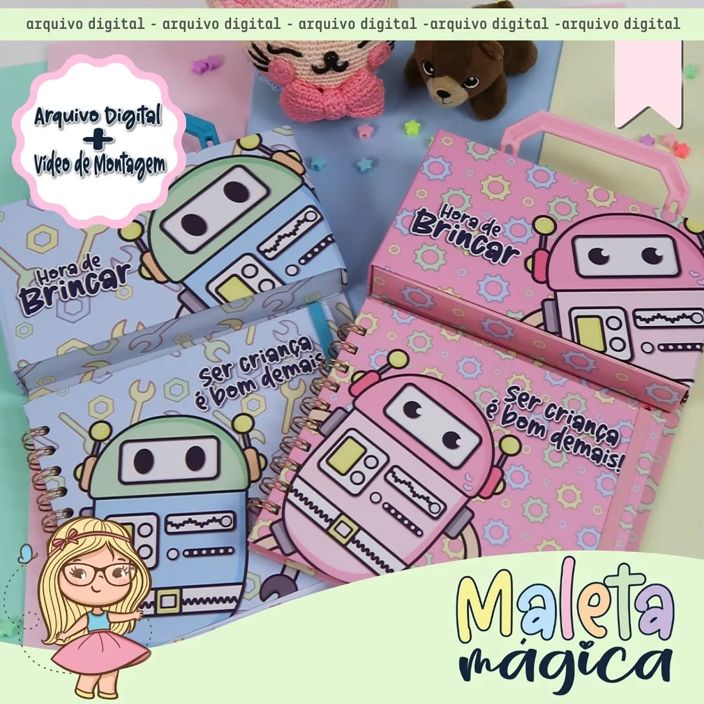 Arquivo Cartonagem Maleta Mágica Colorir Robô - Lidi 1