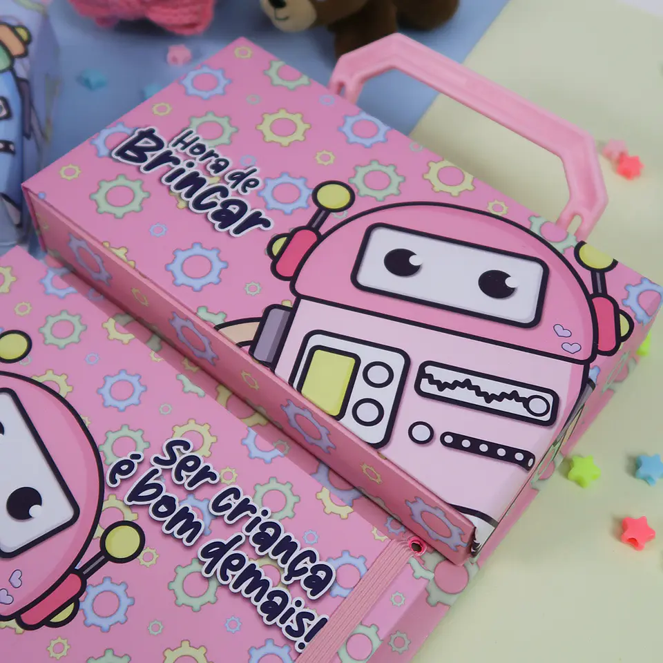 Arquivo Cartonagem Maleta Mágica Colorir Robô - Lidi 4