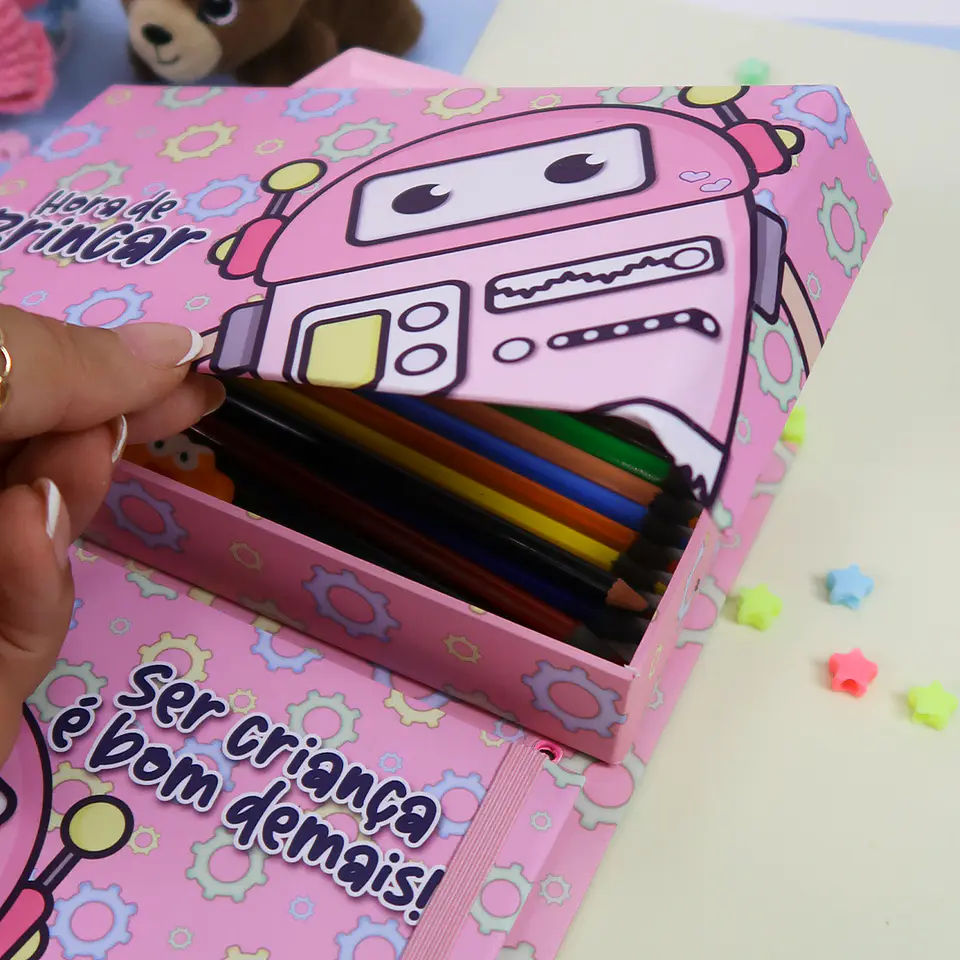 Arquivo Cartonagem Maleta Mágica Colorir Robô - Lidi 7