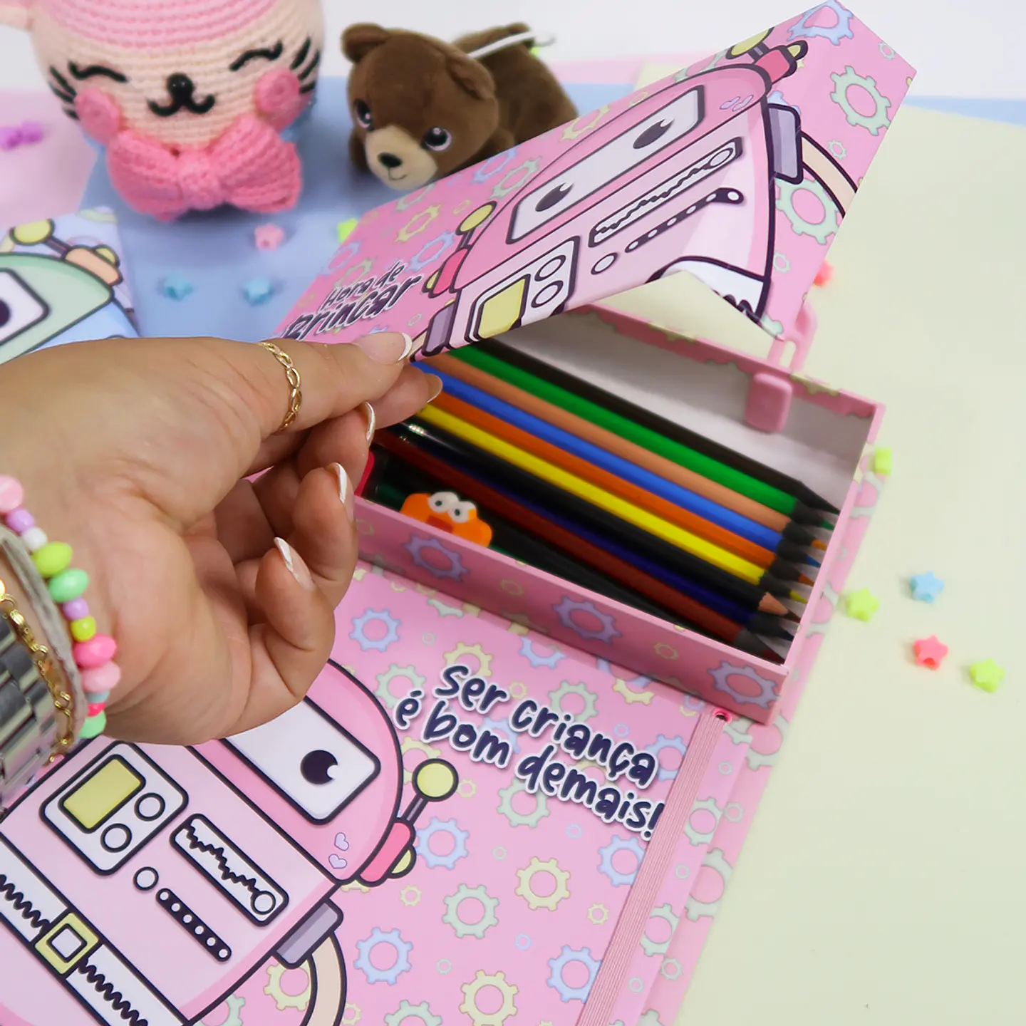 Arquivo Cartonagem Maleta Mágica Colorir Robô - Lidi 8