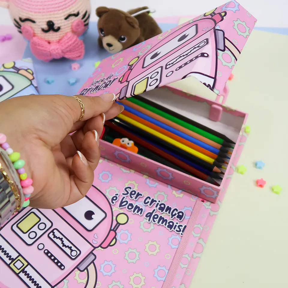 Arquivo Cartonagem Maleta Mágica Colorir Robô - Lidi 8