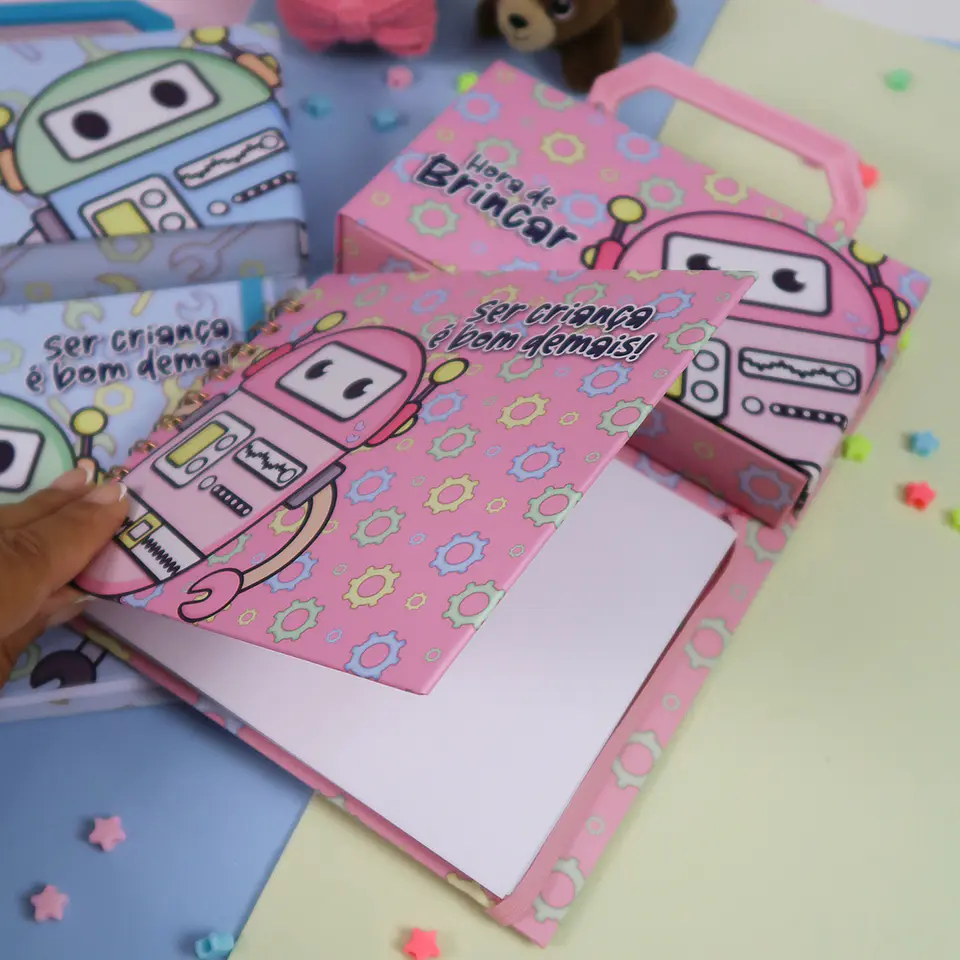 Arquivo Cartonagem Maleta Mágica Colorir Robô - Lidi 9