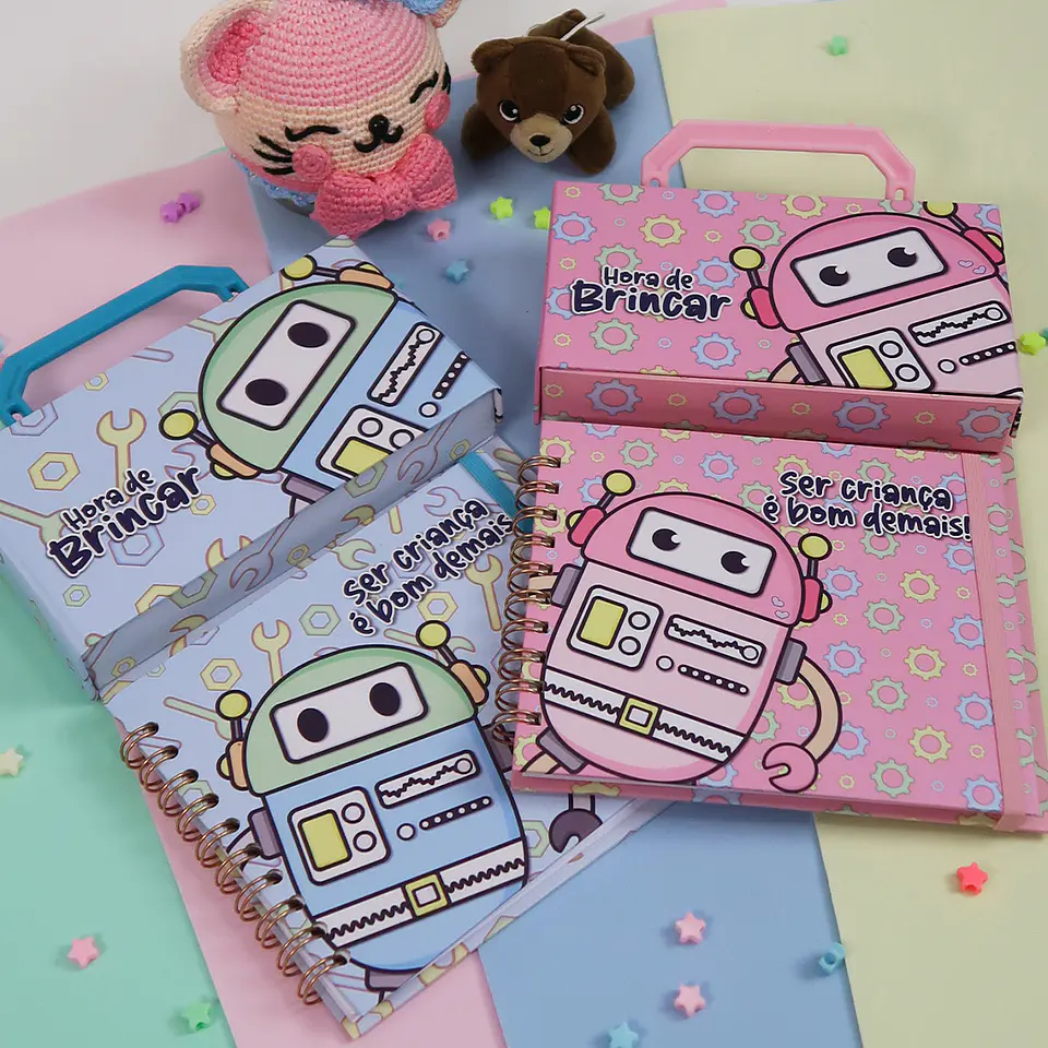 Arquivo Cartonagem Maleta Mágica Colorir Robô - Lidi 15