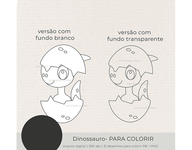 Kit Digital Dinossauro Para Colorir Preto e Branco - TUTTI