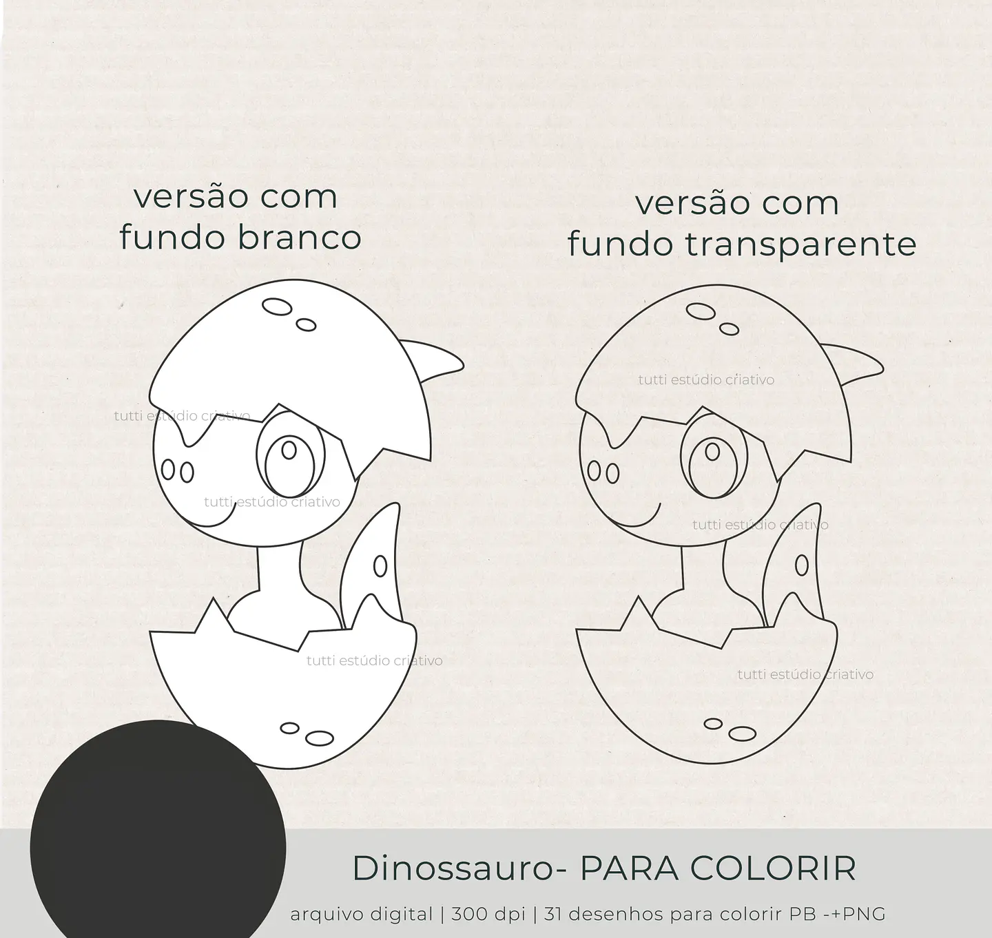 Kit Digital Dinossauro Para Colorir Preto e Branco - TUTTI 2