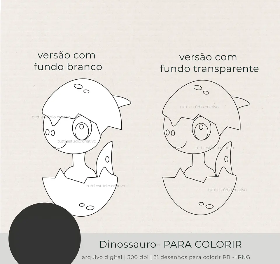 Kit Digital Dinossauro Para Colorir Preto e Branco - TUTTI 2