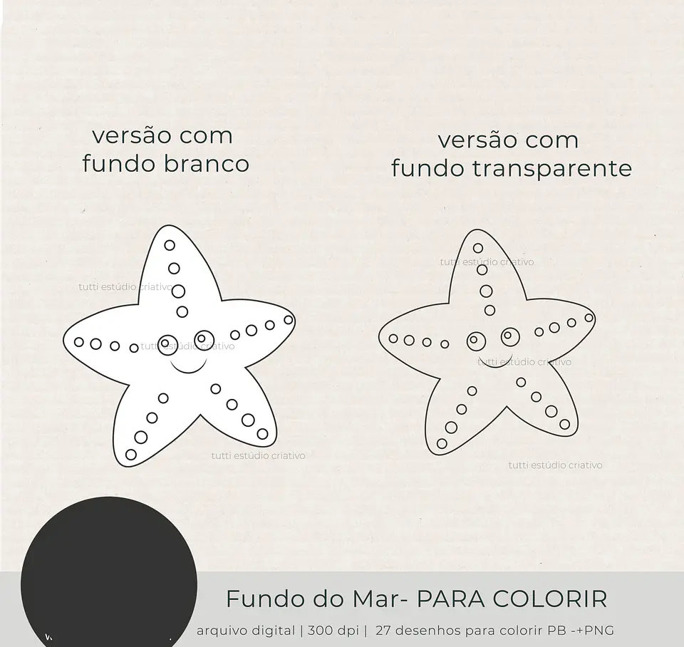 Kit Digital Fundo do Mar Para Colorir Preto e Branco - TUTTI 3