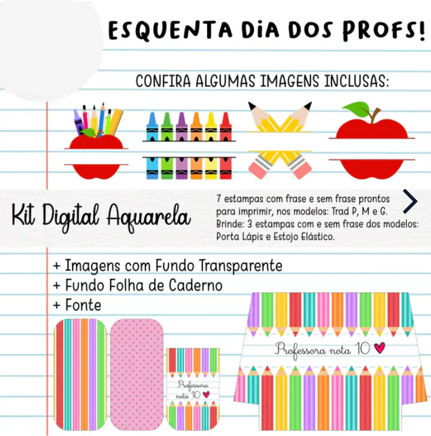 Kit Digital Dia dos Professores Aquarela - casinha da estampa 1