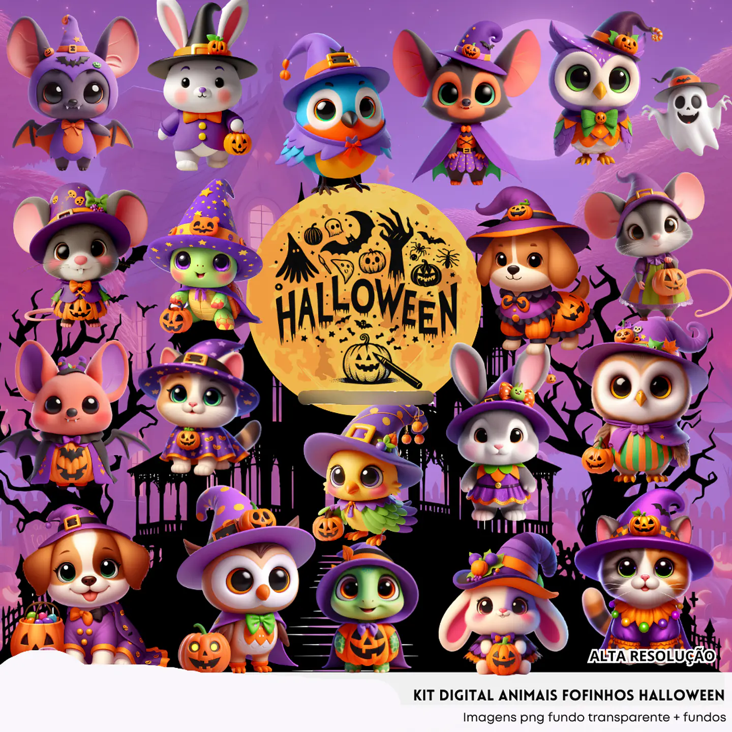 Kit Digital Halloween Animais Fofos - Fanddy 1