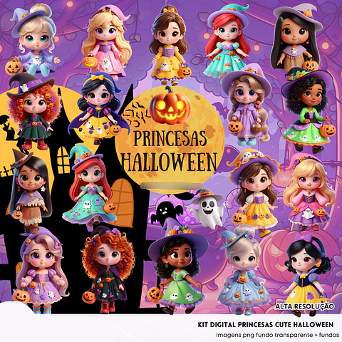 Kit Digital Halloween Princesas Cute - Fanddy