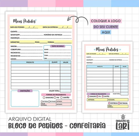 Arquivo Bloco de Pedido Confeitaria