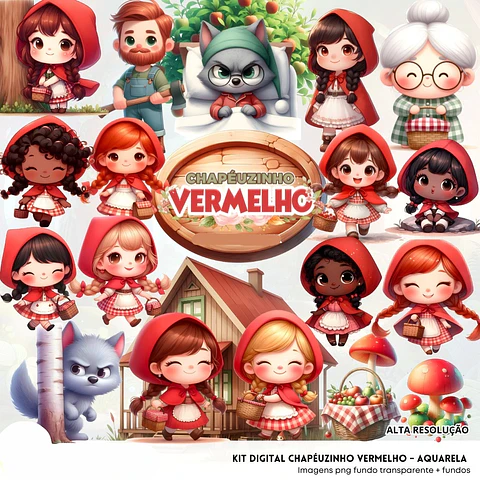 Kit Digital 3D Chapeuziho Vermelho Cute - Fanddy