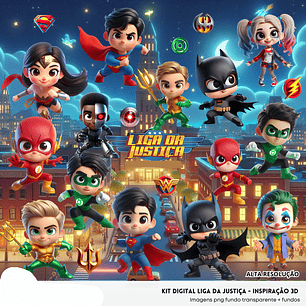 Kit Digital 3D Super Hérois Liga da Justiça - Fanddy
