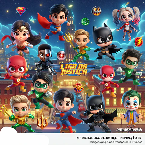 Kit Digital 3D Super Hérois Liga da Justiça - Fanddy