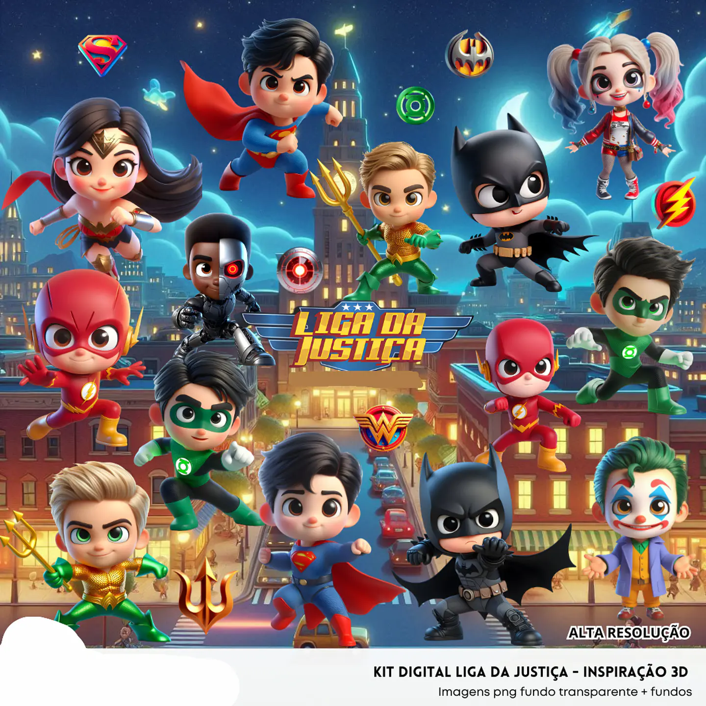Kit Digital 3D Super Hérois Liga da Justiça - Fanddy 1
