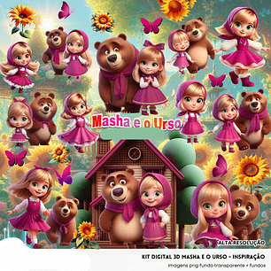 Kit Digital 3D Masha e Urso - Fanddy