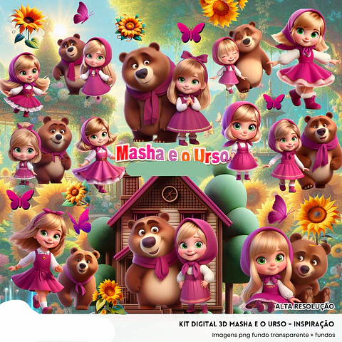 Kit Digital 3D Masha e Urso - Fanddy